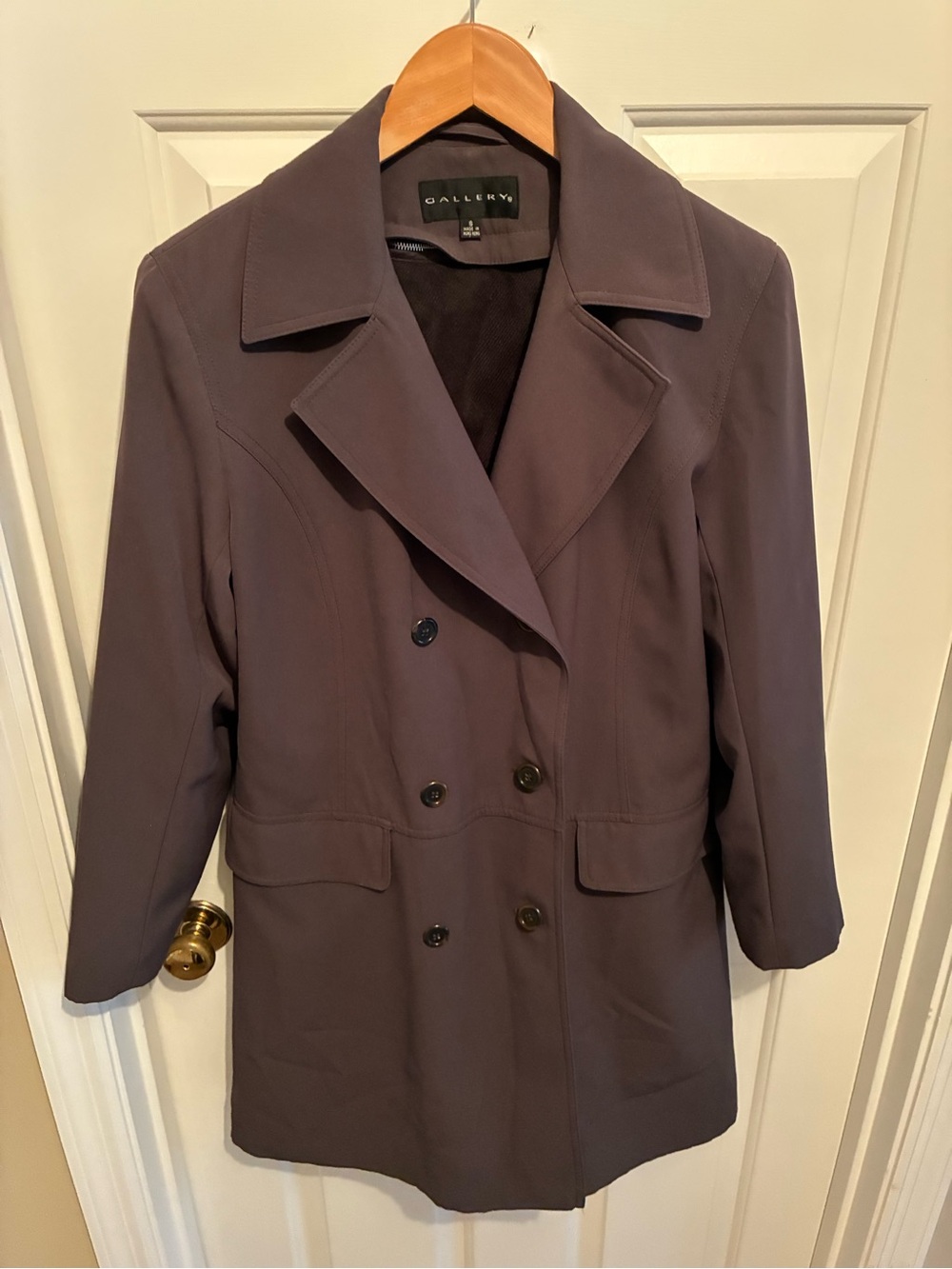 Gallery Dark Brown Double-Breasted Women’s Coat, Zip-Out Lining, Small